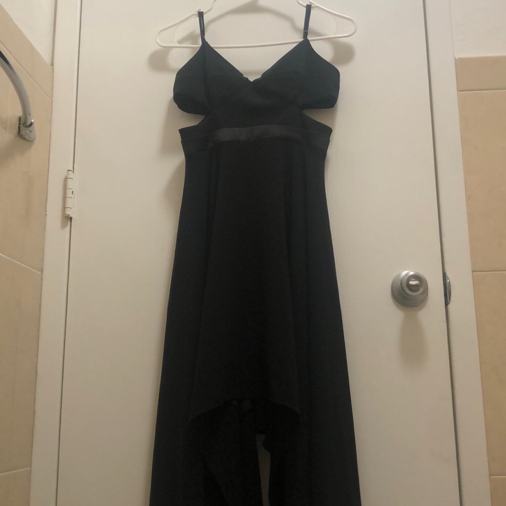 Halston Heritage Black High Low Gown with cut out detail